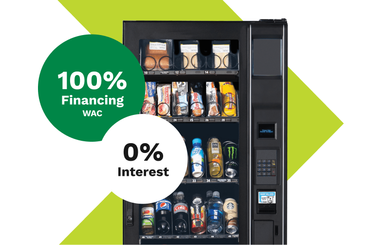 Vending.com offers 100% financing for the vending machine.